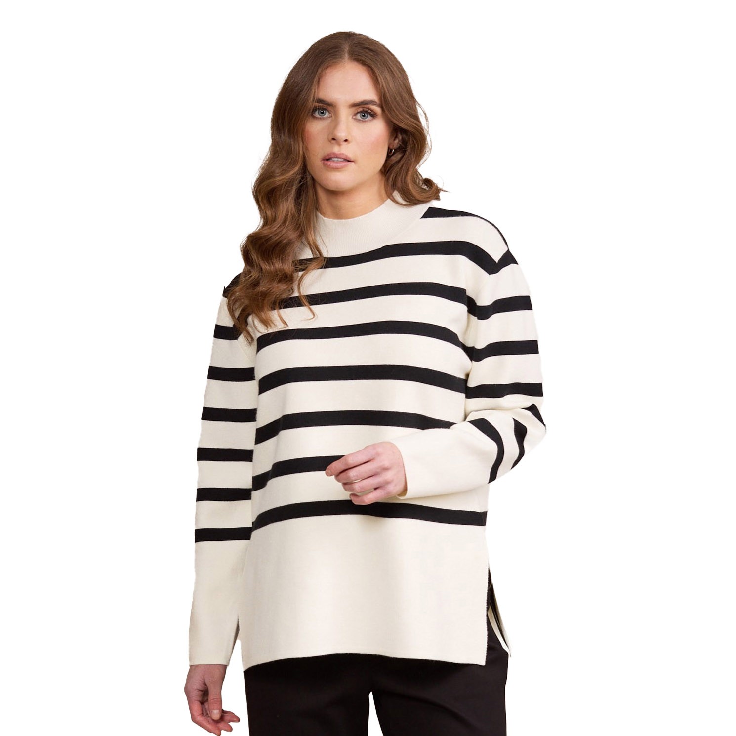 Vassalli High Neck Relaxed Fit Sweater With Side Splits